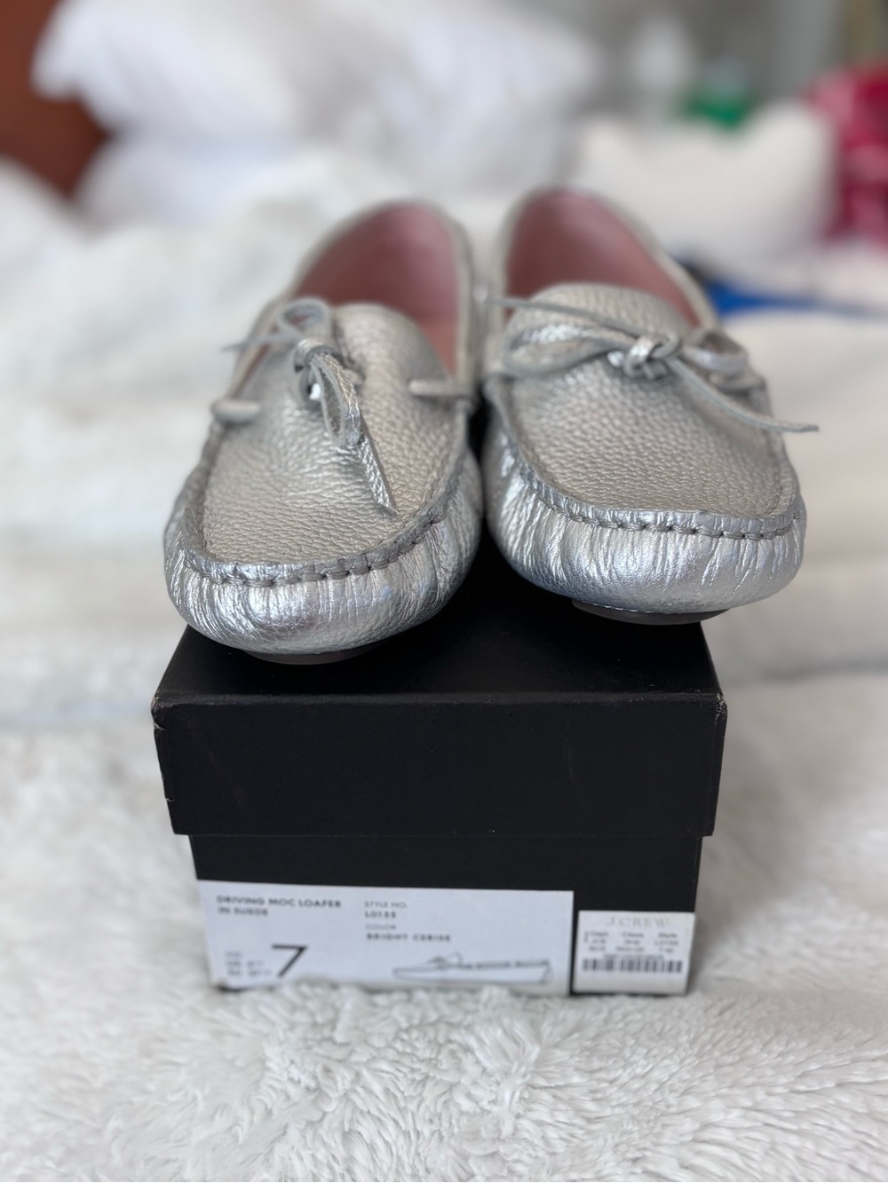 J. Crew Metallic Silver Leather Moccasin Flats